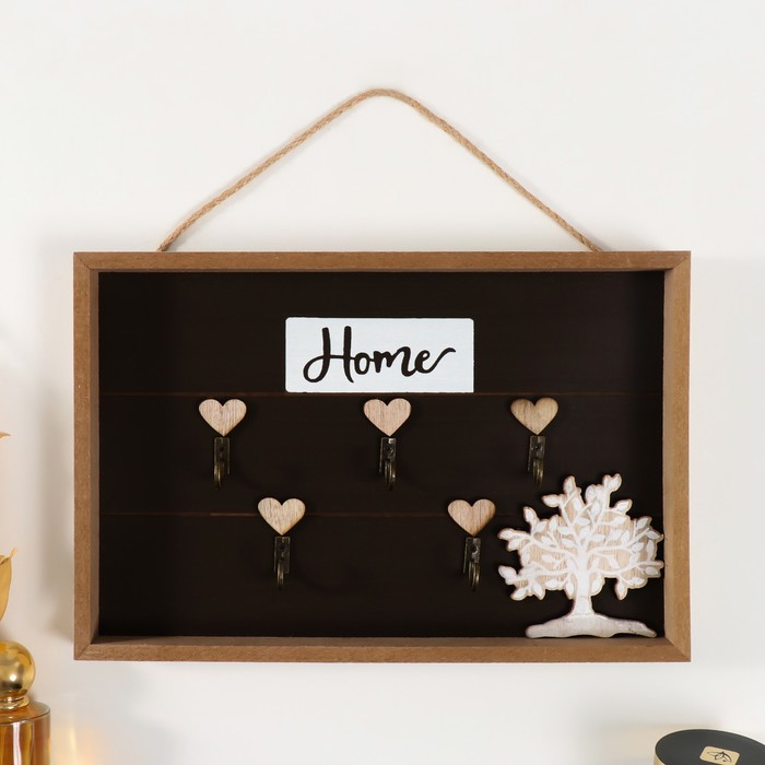 Настенные крючки декоративные «Дерево. Сердечки», дерево, 2.7×30×20 см