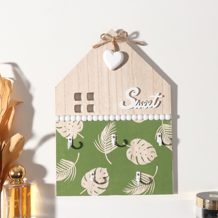 Настенные крючки декоративные «Пальмовые листья. Дом», дерево, 2.5×20.2×28.8 см