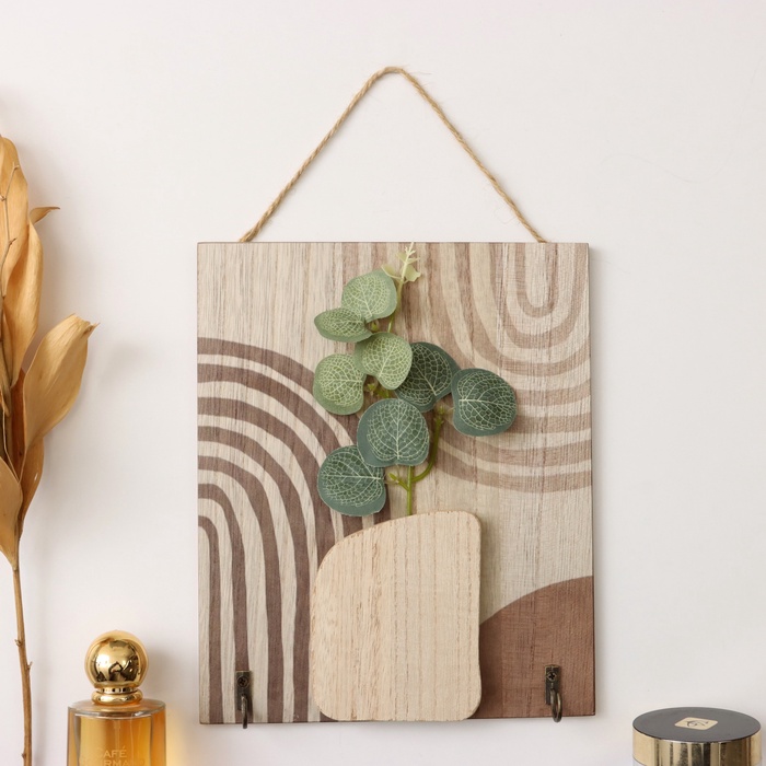 Настенные крючки декоративные «Абстракция. Прямоугольник. Цветок», дерево, 1.5×19.5×23.5 см