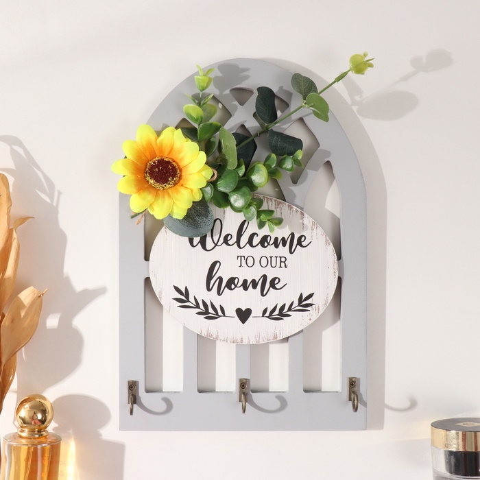 Настенные крючки декоративные «Букет с подсолнухом», дерево, 19.7×29.6 см