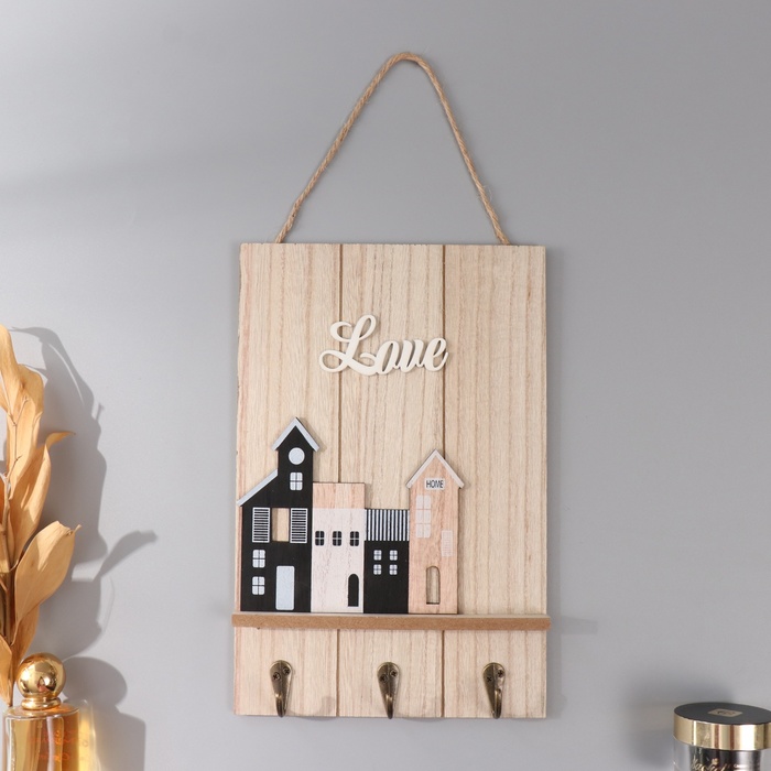 Настенные крючки декоративные «Домики», ключница, дерево, 19×29 см